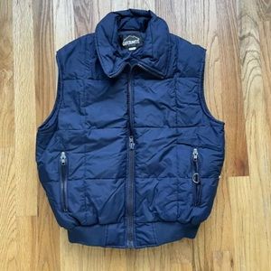 Men's Vintage 80's Gelande Navy Blue Down Insulated Zip Puffer Vest Jacket Sz M